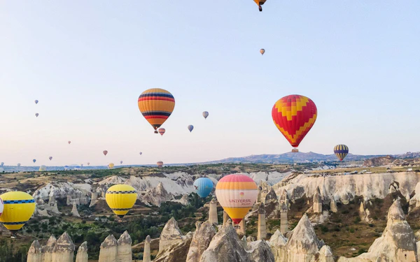 Hot-air balloons above the valleys of Cappadocia