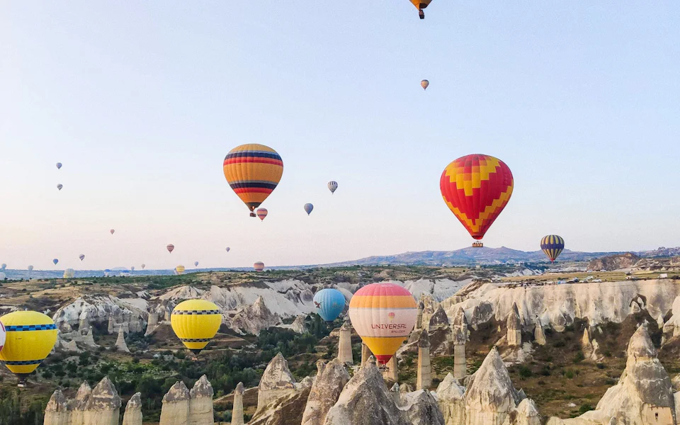 Hot-air balloons above the valleys of Cappadocia