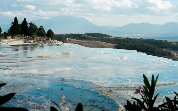 White travertine terraces and pools in Pamukkale