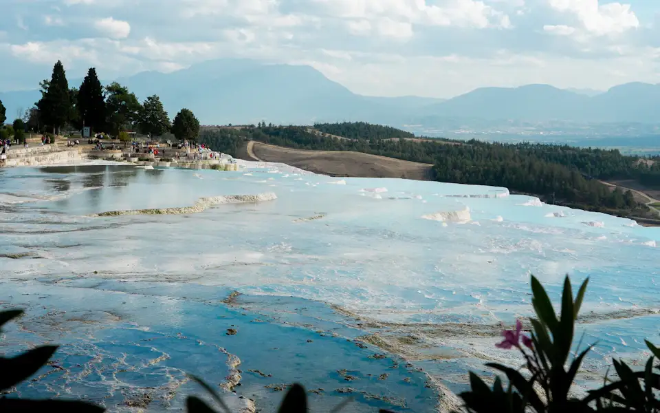 White travertine terraces and pools in Pamukkale